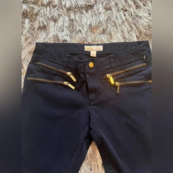 Michael Kors Black Exposed Zipper Ankle Zip Moto Navy Blue Skinny Pants Size 8 - Picture 2 of 7
